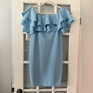 NWT Pinkblush Women’s S Blue Off The Shoulder Ruffle Knee Length Dress